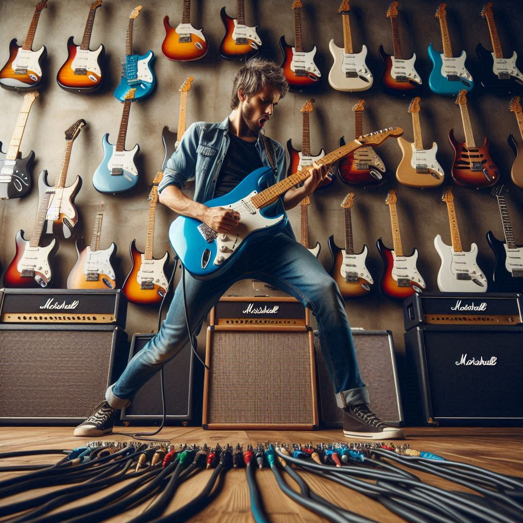 guitarist in music shop